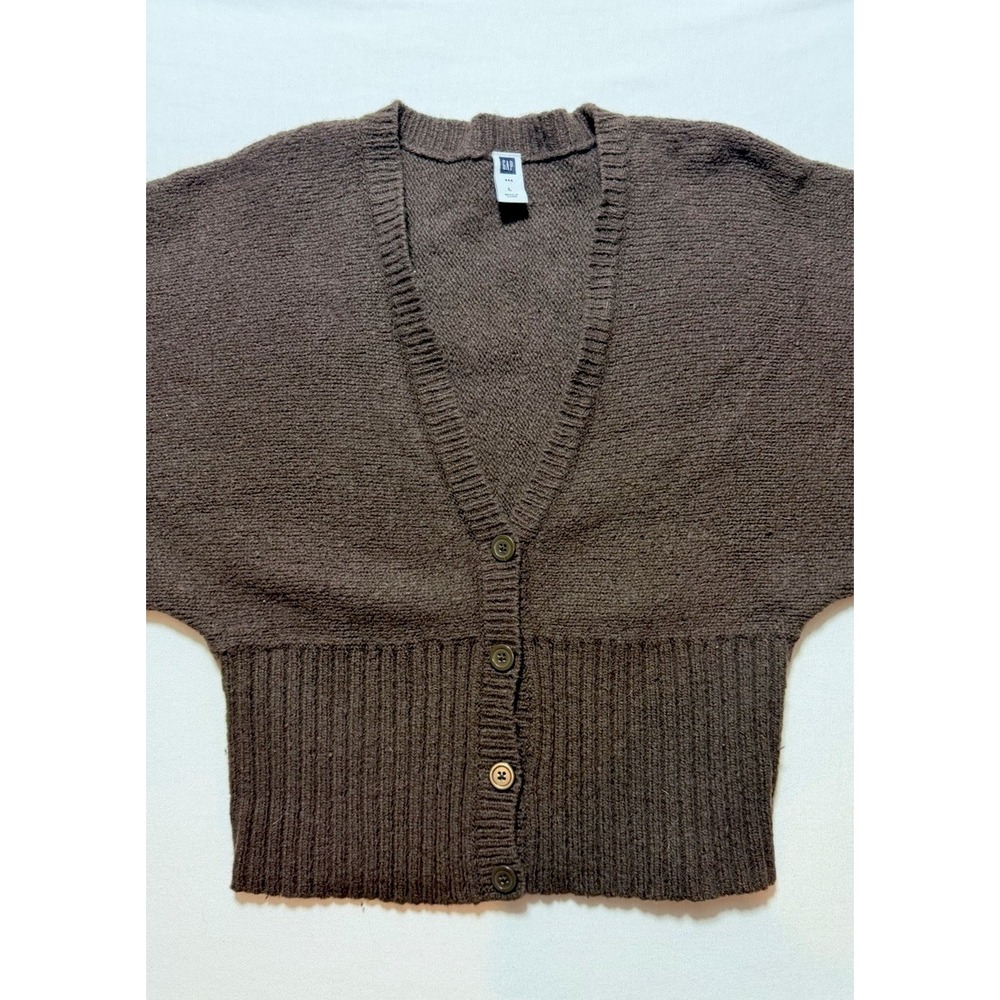 Gap Cardigan Sweater Women Large Brown Lambswool Dolman V-Neck Cropped - Picture 3 of 8